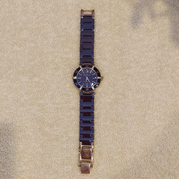 NIB ANNE KLEIN ROSE GOLD TONE BROWN CERAMIC WATCH WITH SWAROVSKI CRYSTALS - Picture 5 of 15